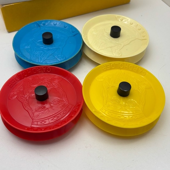 Set of 4 vintage plastic  playing card holders with original box - Picture 3 of 11